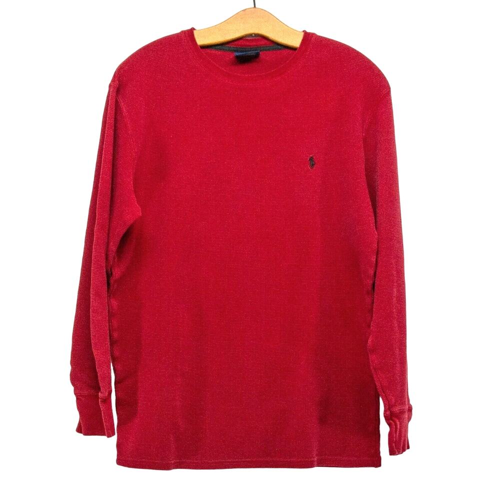 Men's Medium RALPH LAUREN Red 100% Cotton Thermal Under Shirt Sleepwear